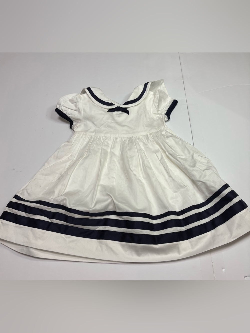 NWT Rachel Riley London Sailor Dress 12M White Navy Stripe Cotton Luxury Baby